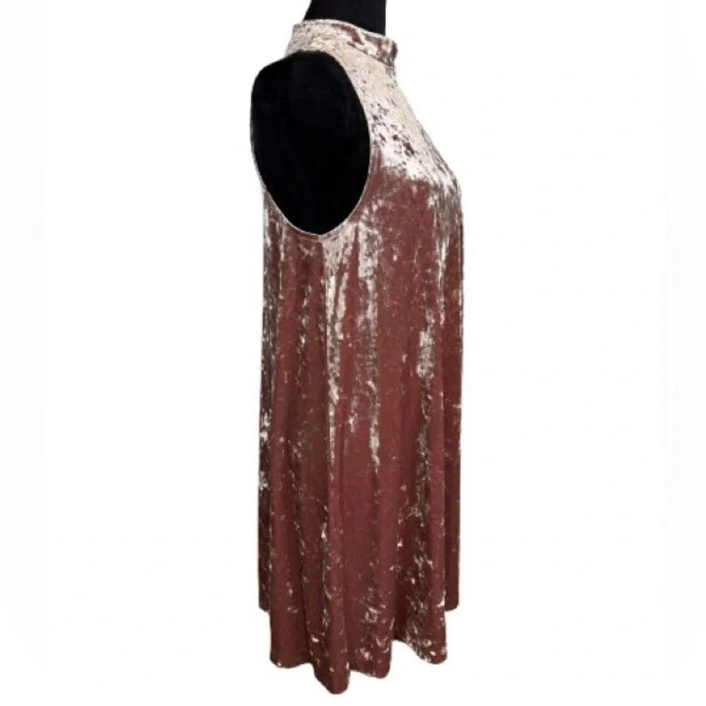 Cynthia Rowley Pink Crushed Velvet High Neck Dress Sleeveless Size Small Swing